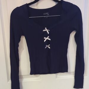 Women's Navy Top with Bow Accents